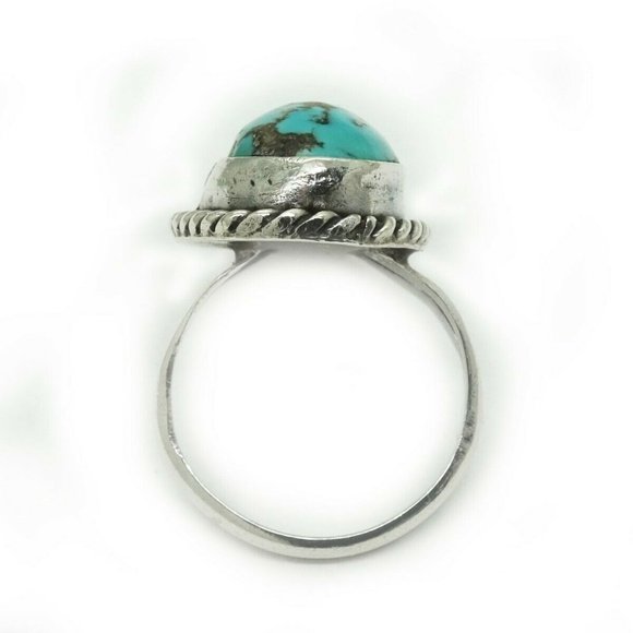 Southwestern Oval Turquoise Solitaire Split Shank Ring Sterling Silver Sz 7.25 - Picture 4 of 5